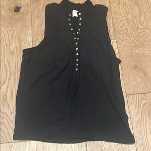 Chic Black Sleeveless Blouse with Gold Buttons